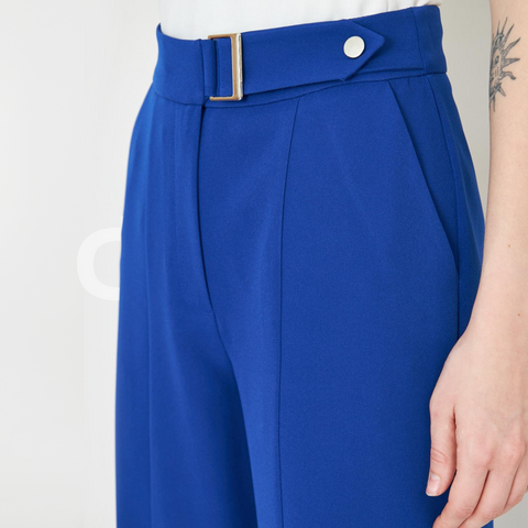 ФNYX Damen-Hose mit Schnallendetail und weitem Bein – Palazzo-Hose mit hohem Bund (Saks Blau)