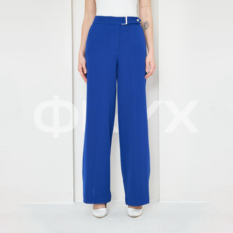 ФNYX Damen-Hose mit Schnallendetail und weitem Bein – Palazzo-Hose mit hohem Bund (Saks Blau)