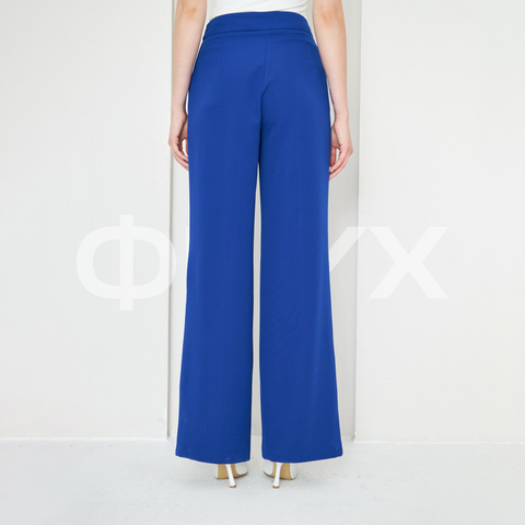 ФNYX Damen-Hose mit Schnallendetail und weitem Bein – Palazzo-Hose mit hohem Bund (Saks Blau)