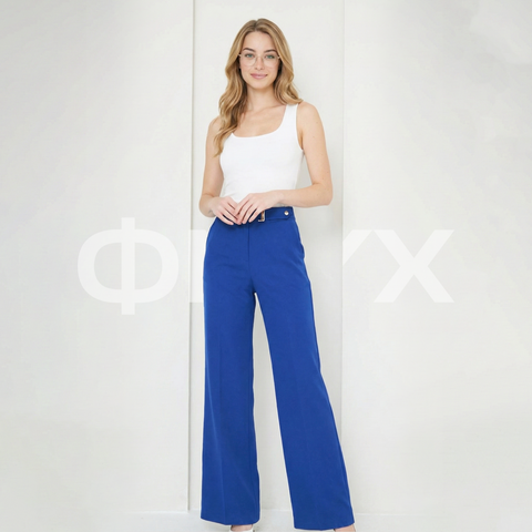 ФNYX Damen-Hose mit Schnallendetail und weitem Bein – Palazzo-Hose mit hohem Bund (Saks Blau)