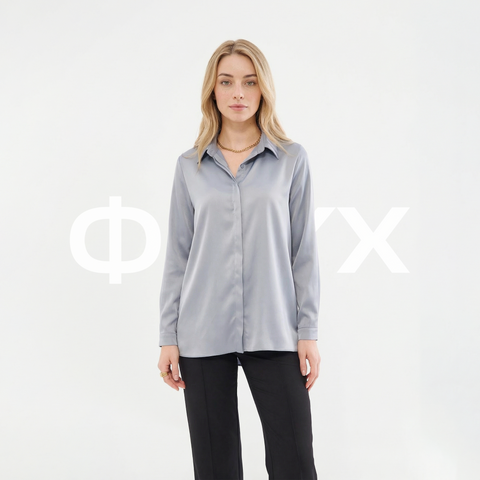 ФNYX Women’s Classic Satin Shirt – Long Sleeve Grey Blouse