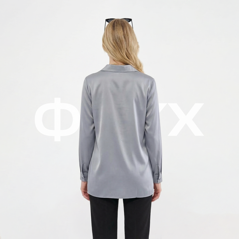 ФNYX Women’s Classic Satin Shirt – Long Sleeve Grey Blouse