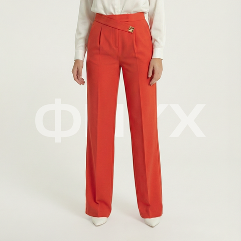 ФNYX Women’s Square Button Wide-Leg Pants – High-Waist Brick Red Trousers