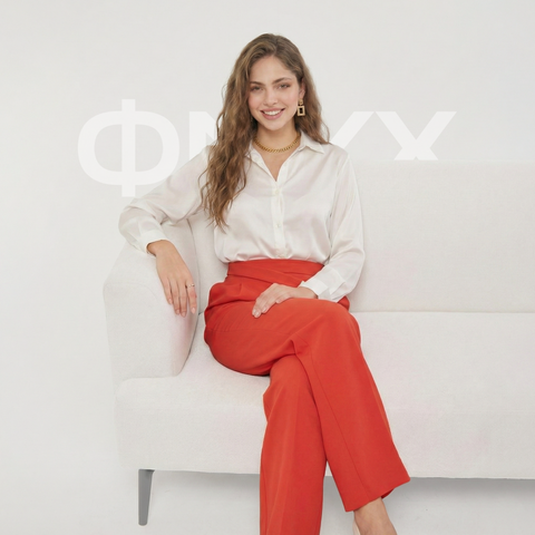 ФNYX Women’s Square Button Wide-Leg Pants – High-Waist Brick Red Trousers