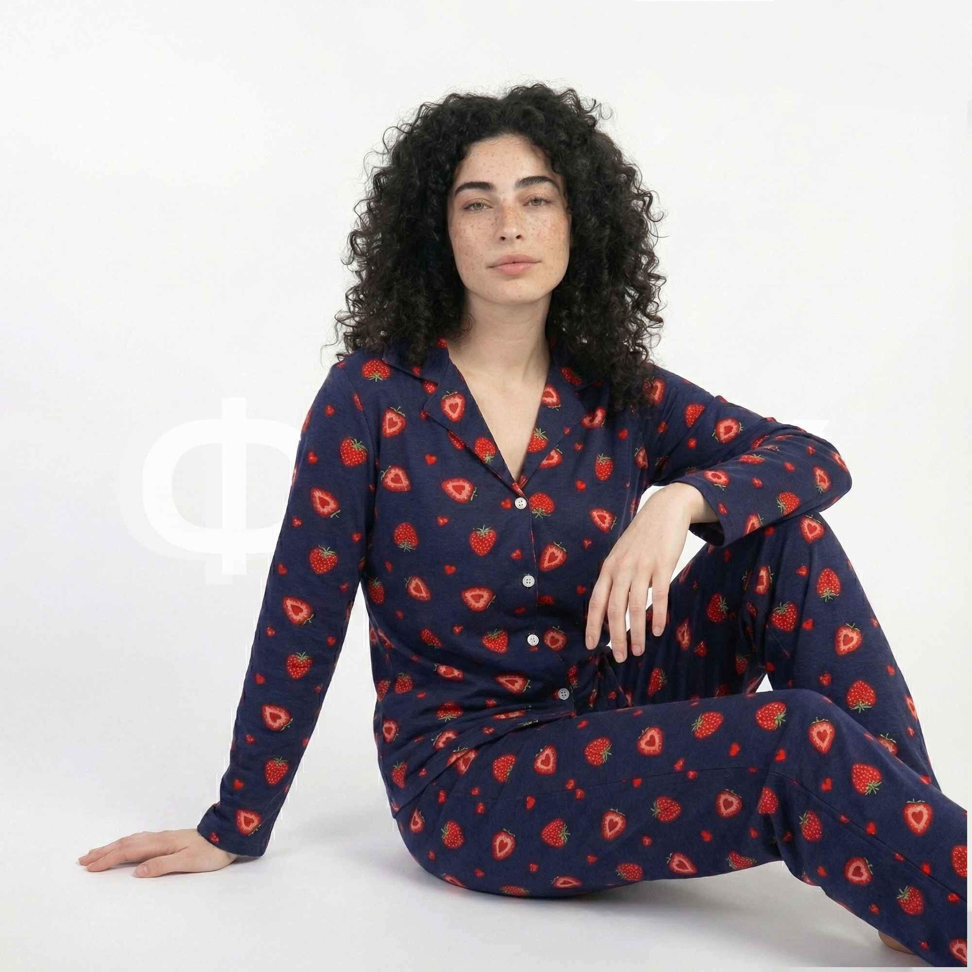 ФNYX Women’s Pajama Set S–XXL – Navy Blue Strawberry & Heart Print