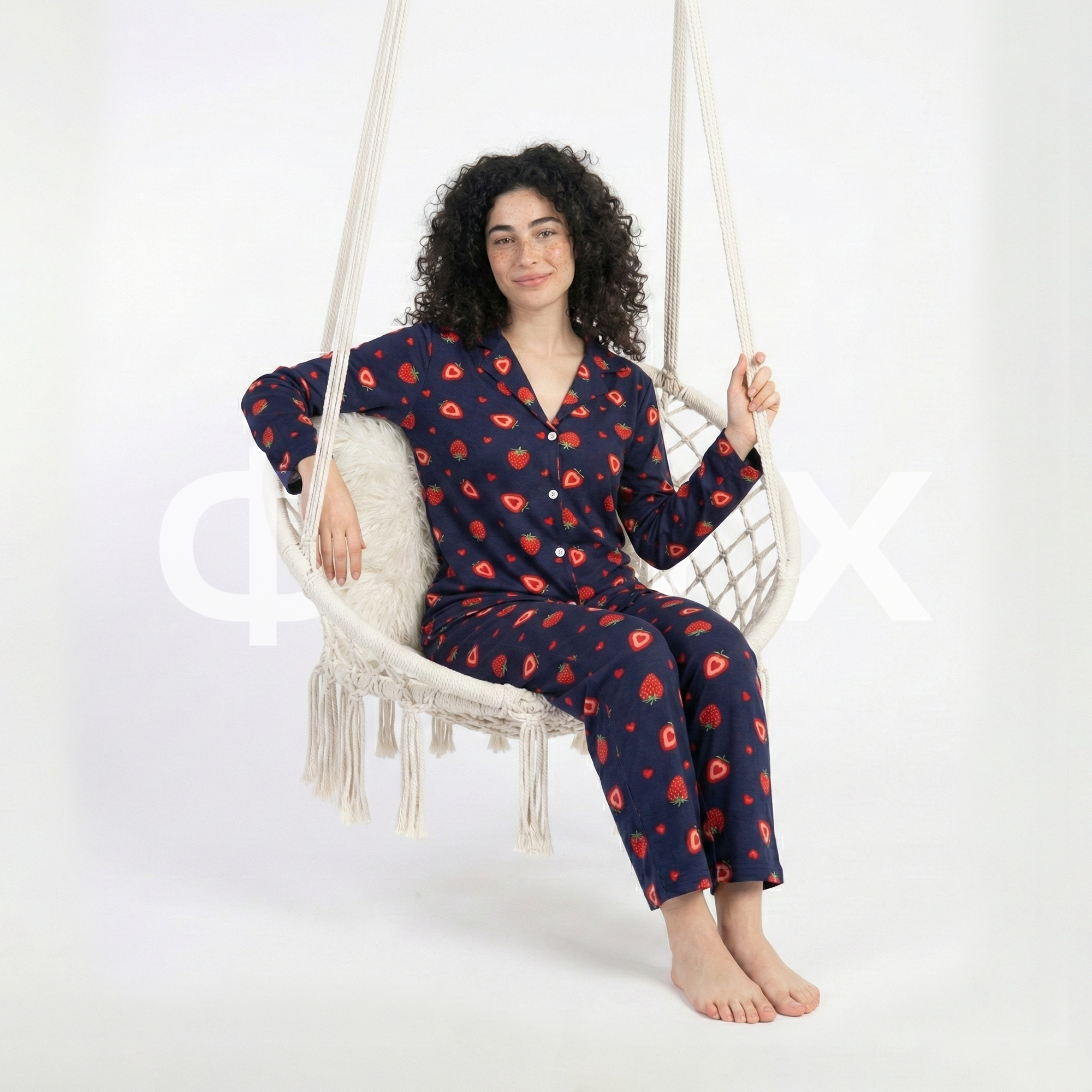 ФNYX Women’s Pajama Set S–XXL – Navy Blue Strawberry & Heart Print