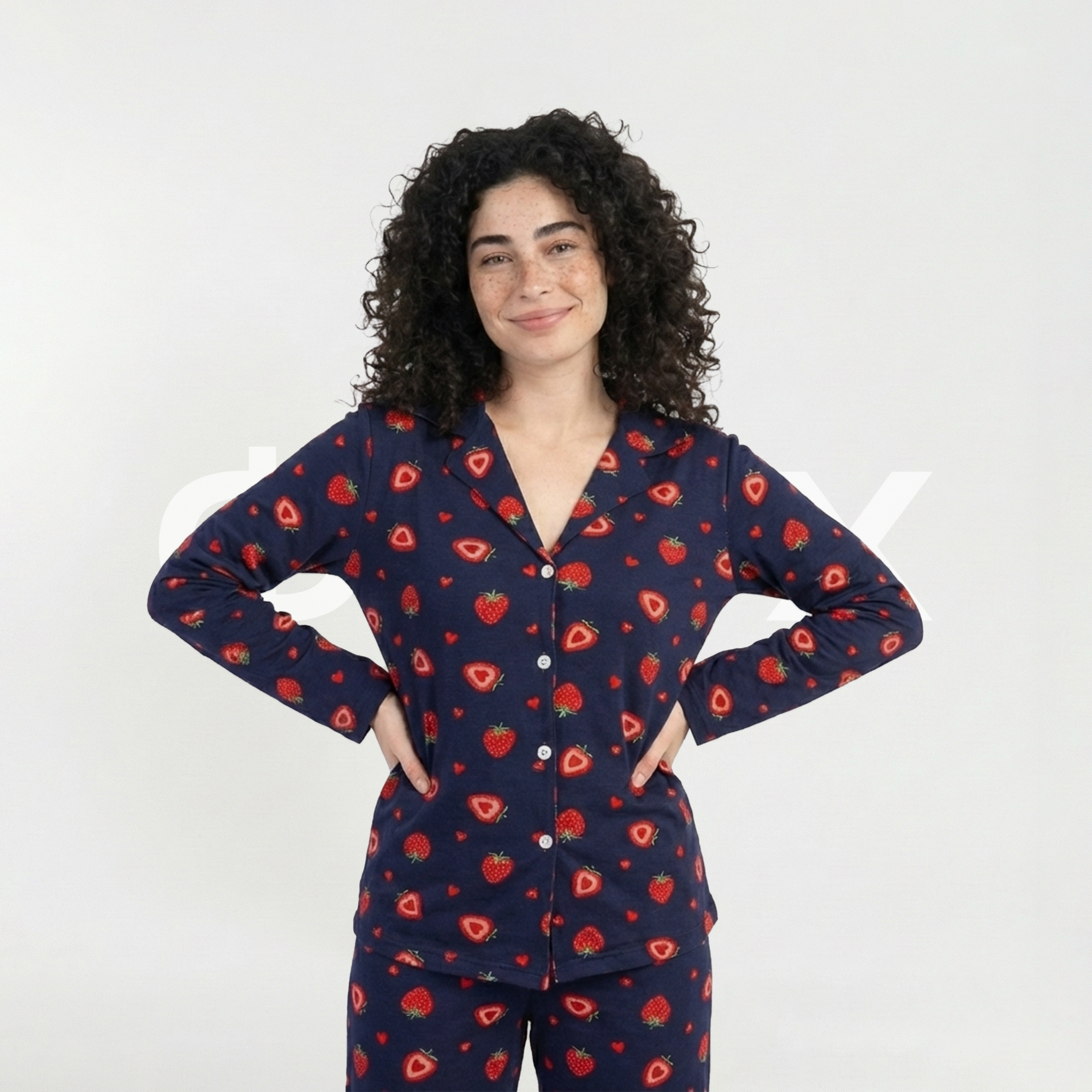 ФNYX Women’s Pajama Set S–XXL – Navy Blue Strawberry & Heart Print