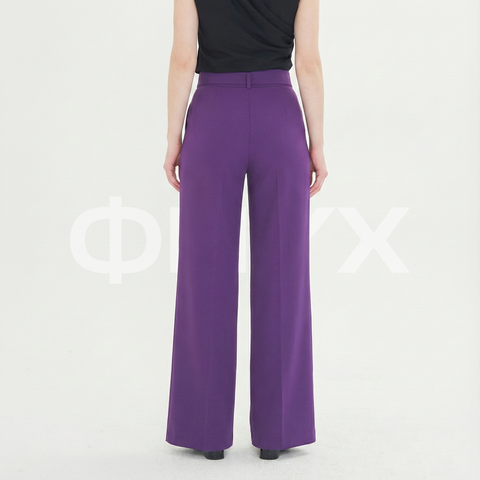 ФNYX Damen-Hose mit Schnallendetail und weitem Bein – Palazzo-Hose mit hohem Bund (Lila)