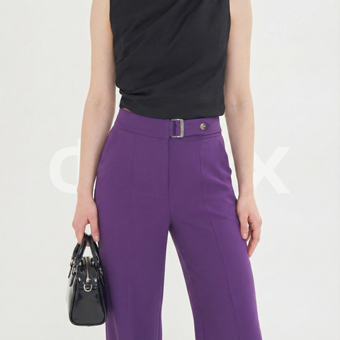 ФNYX Damen-Hose mit Schnallendetail und weitem Bein – Palazzo-Hose mit hohem Bund (Lila)