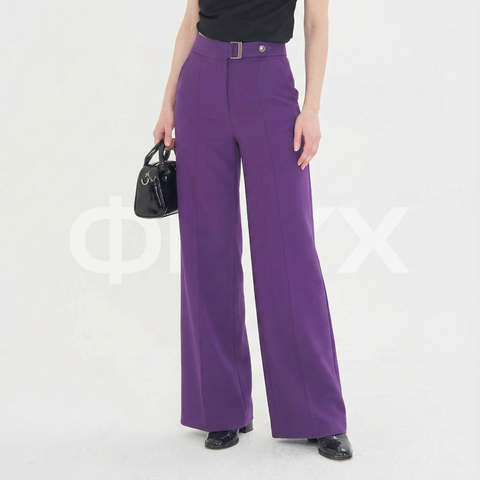 ФNYX Damen-Hose mit Schnallendetail und weitem Bein – Palazzo-Hose mit hohem Bund (Lila)