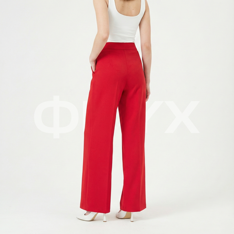 ФNYX Damen-Hose mit Schnallendetail und weitem Bein – Palazzo-Hose mit hohem Bund (Rot)