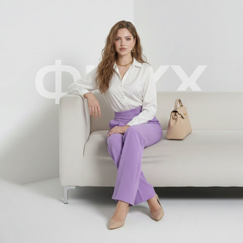 ФNYX Women’s Square Button Wide-Leg Pants – High-Waist Lilac Trousers