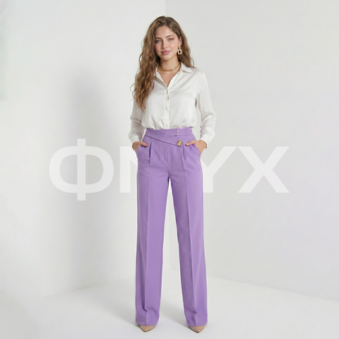 ФNYX Women’s Square Button Wide-Leg Pants – High-Waist Lilac Trousers