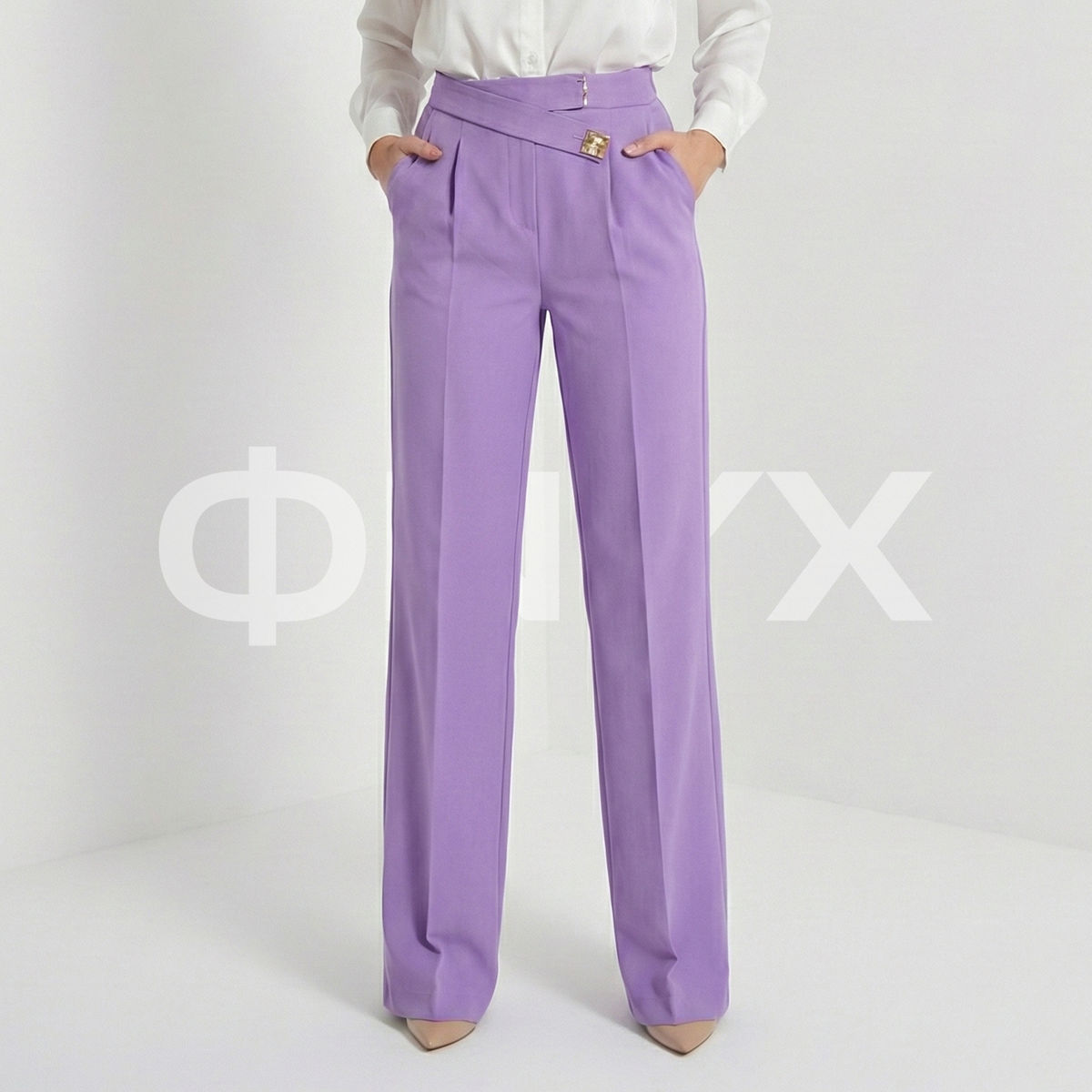 ФNYX Women’s Square Button Wide-Leg Pants – High-Waist Lilac Trousers