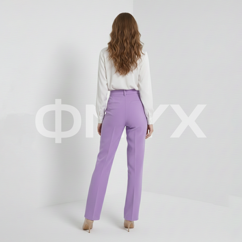 ФNYX Women’s Square Button Wide-Leg Pants – High-Waist Lilac Trousers
