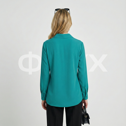 ФNYX Damenhemd mit asymmetrischen Falten – Langärmliges Hemd mit Knopfleiste (Grün)