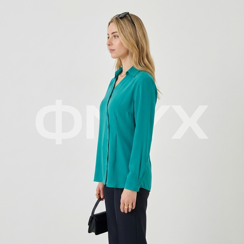 ФNYX Damenhemd mit asymmetrischen Falten – Langärmliges Hemd mit Knopfleiste (Grün)