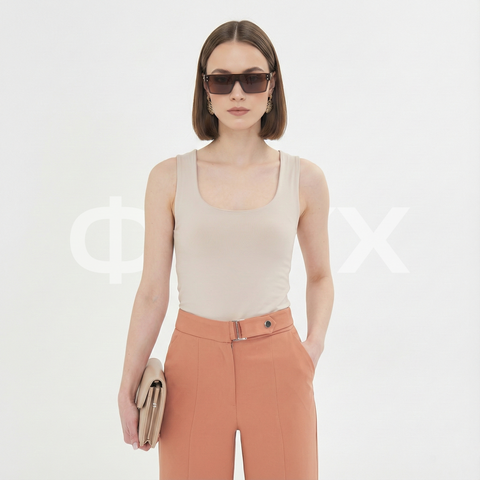 ФNYX Damen-Hose mit Schnallendetail und weitem Bein – Palazzo-Hose mit hohem Bund (Mink)