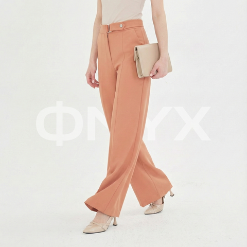 ФNYX Damen-Hose mit Schnallendetail und weitem Bein – Palazzo-Hose mit hohem Bund (Mink)