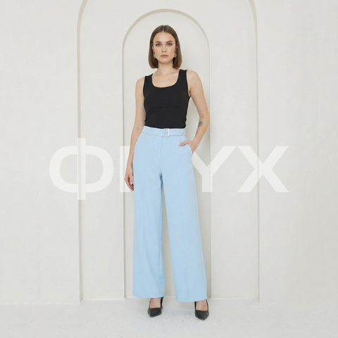 ФNYX Damen-Hose mit Schnallendetail und weitem Bein – Palazzo-Hose mit hohem Bund (Babyblau)