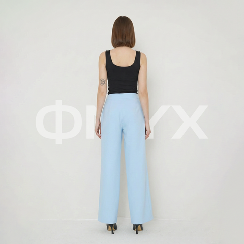 ФNYX Damen-Hose mit Schnallendetail und weitem Bein – Palazzo-Hose mit hohem Bund (Babyblau)