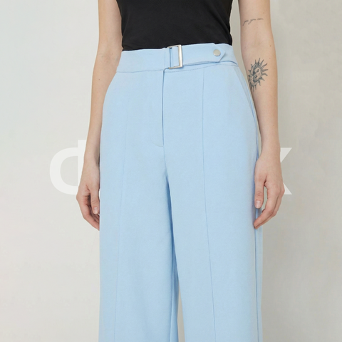 ФNYX Damen-Hose mit Schnallendetail und weitem Bein – Palazzo-Hose mit hohem Bund (Babyblau)