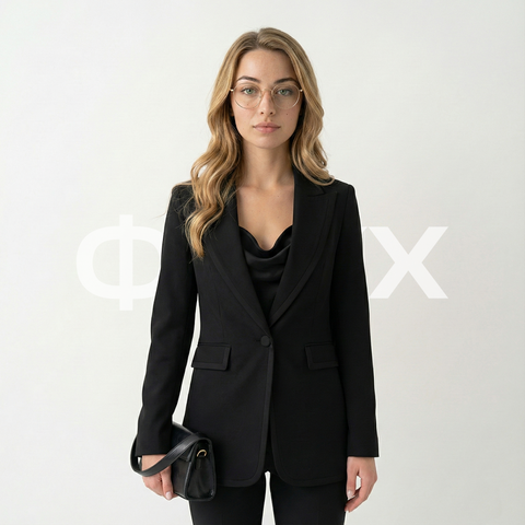 ФNYX Damen-Kostümset mit Satinbesatz – gefütterter Blazer &amp; Hose mit hohem Bund (Schwarz)