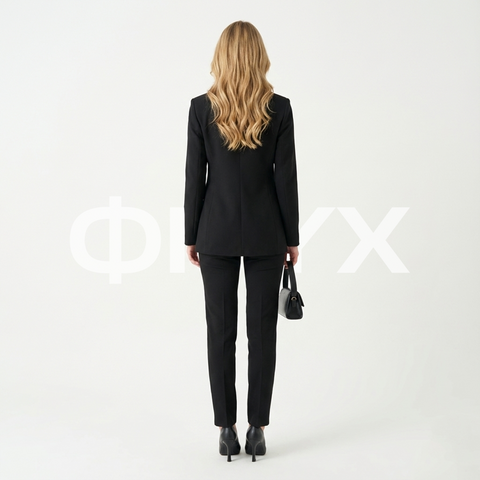 ФNYX Damen-Kostümset mit Satinbesatz – gefütterter Blazer &amp; Hose mit hohem Bund (Schwarz)