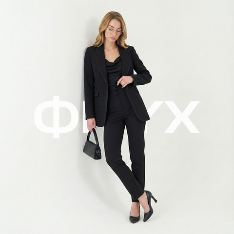 ФNYX Damen-Kostümset mit Satinbesatz – gefütterter Blazer &amp; Hose mit hohem Bund (Schwarz)