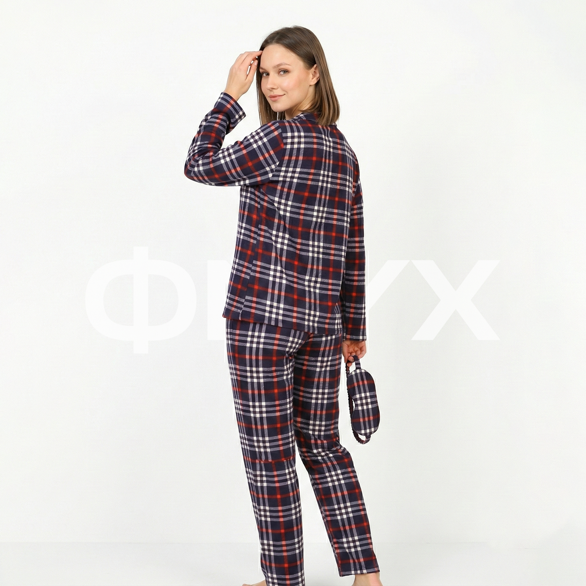 ФNYX Women’s Plaid Pajama Set M–XXL – Navy Blue & Red White Plaid