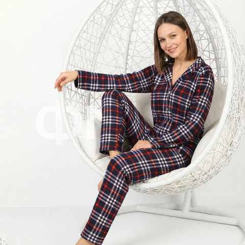 NYX Damen-Pyjama-Set mit Karomuster, Größen M–XXL – Marineblau &amp; Rot-Weiß kariert 