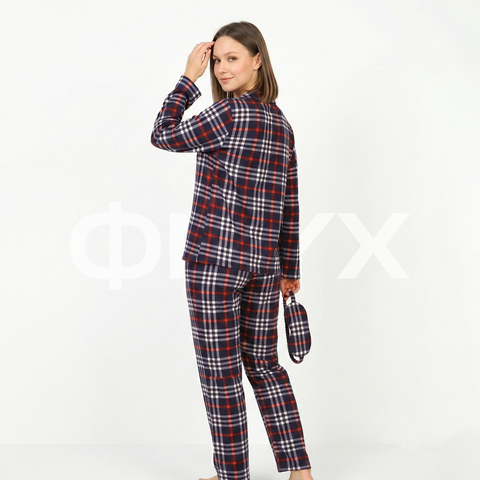 NYX Damen-Pyjama-Set mit Karomuster, Größen M–XXL – Marineblau &amp; Rot-Weiß kariert 