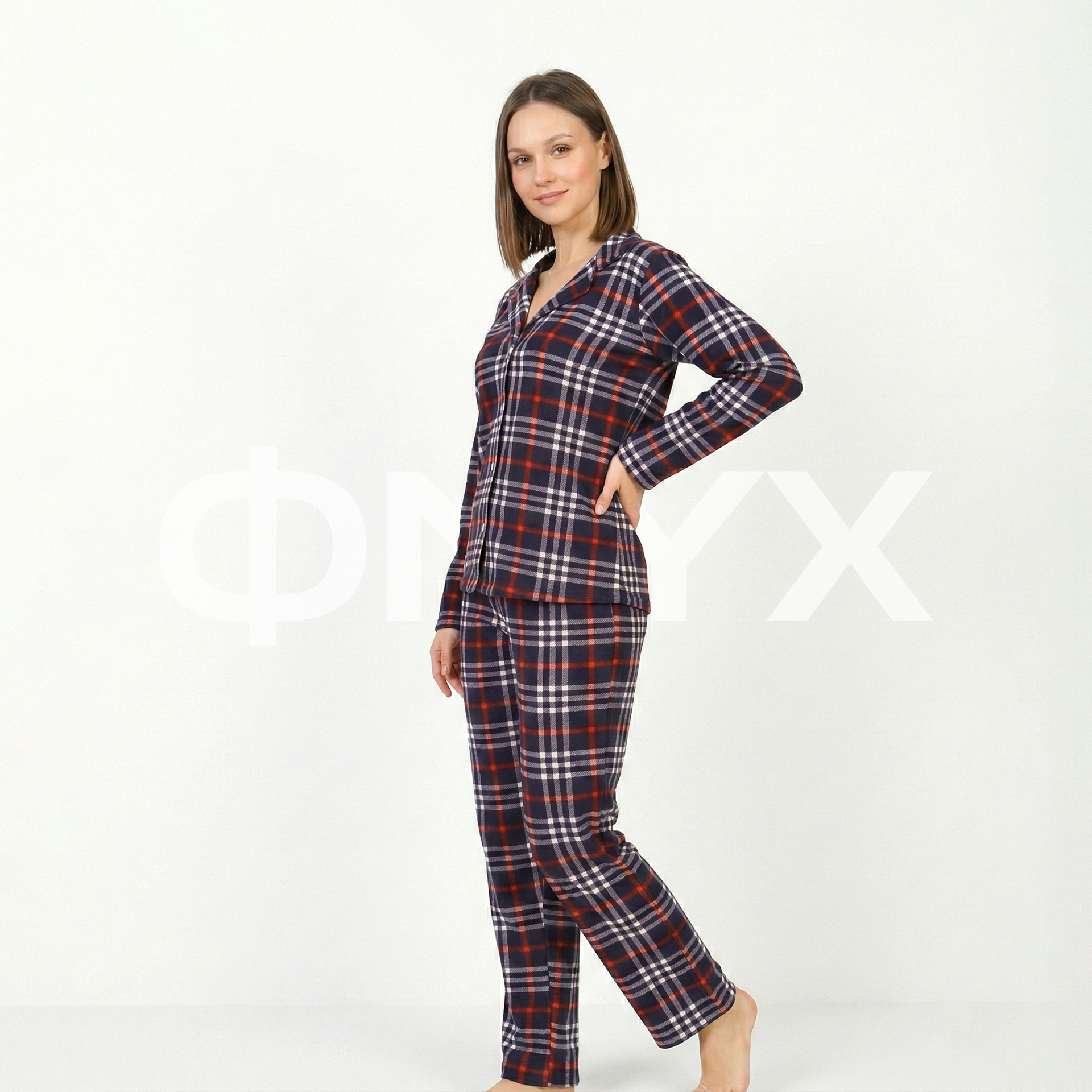 ФNYX Women’s Plaid Pajama Set M–XXL – Navy Blue & Red White Plaid