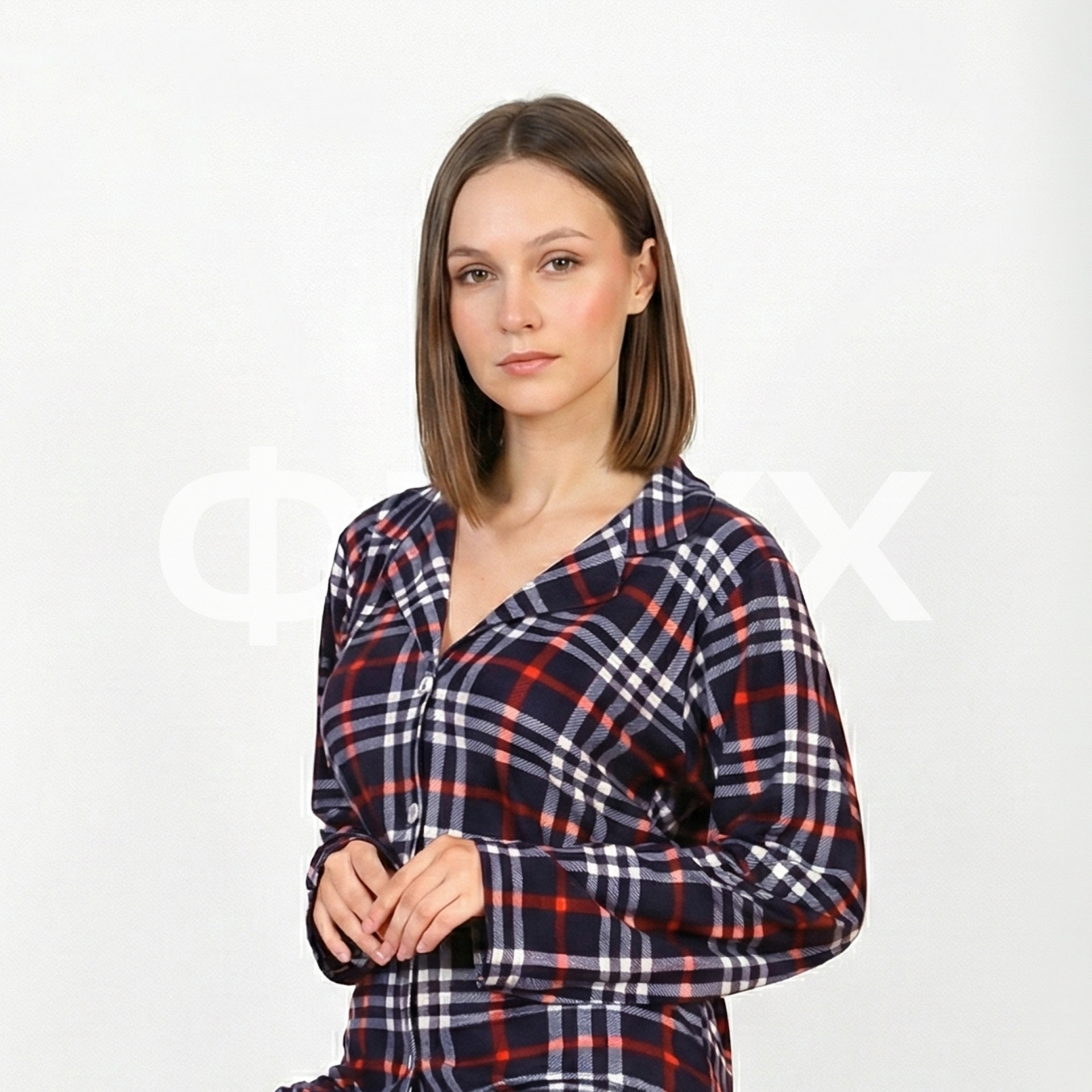 ФNYX Women’s Plaid Pajama Set M–XXL – Navy Blue & Red White Plaid