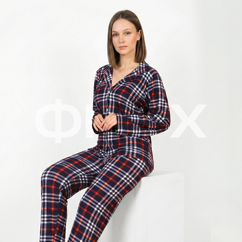 NYX Damen-Pyjama-Set mit Karomuster, Größen M–XXL – Marineblau &amp; Rot-Weiß kariert 